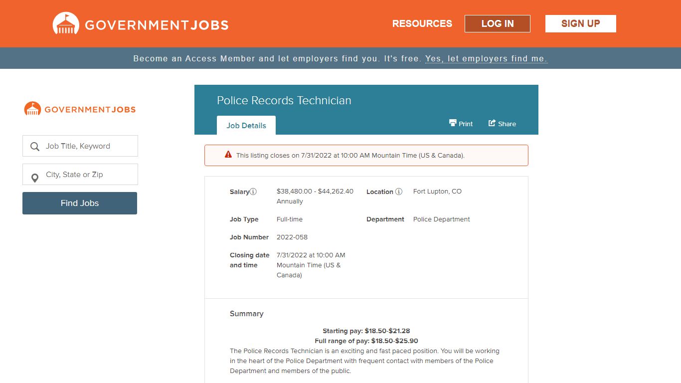 Police Records Technician | Government Jobs