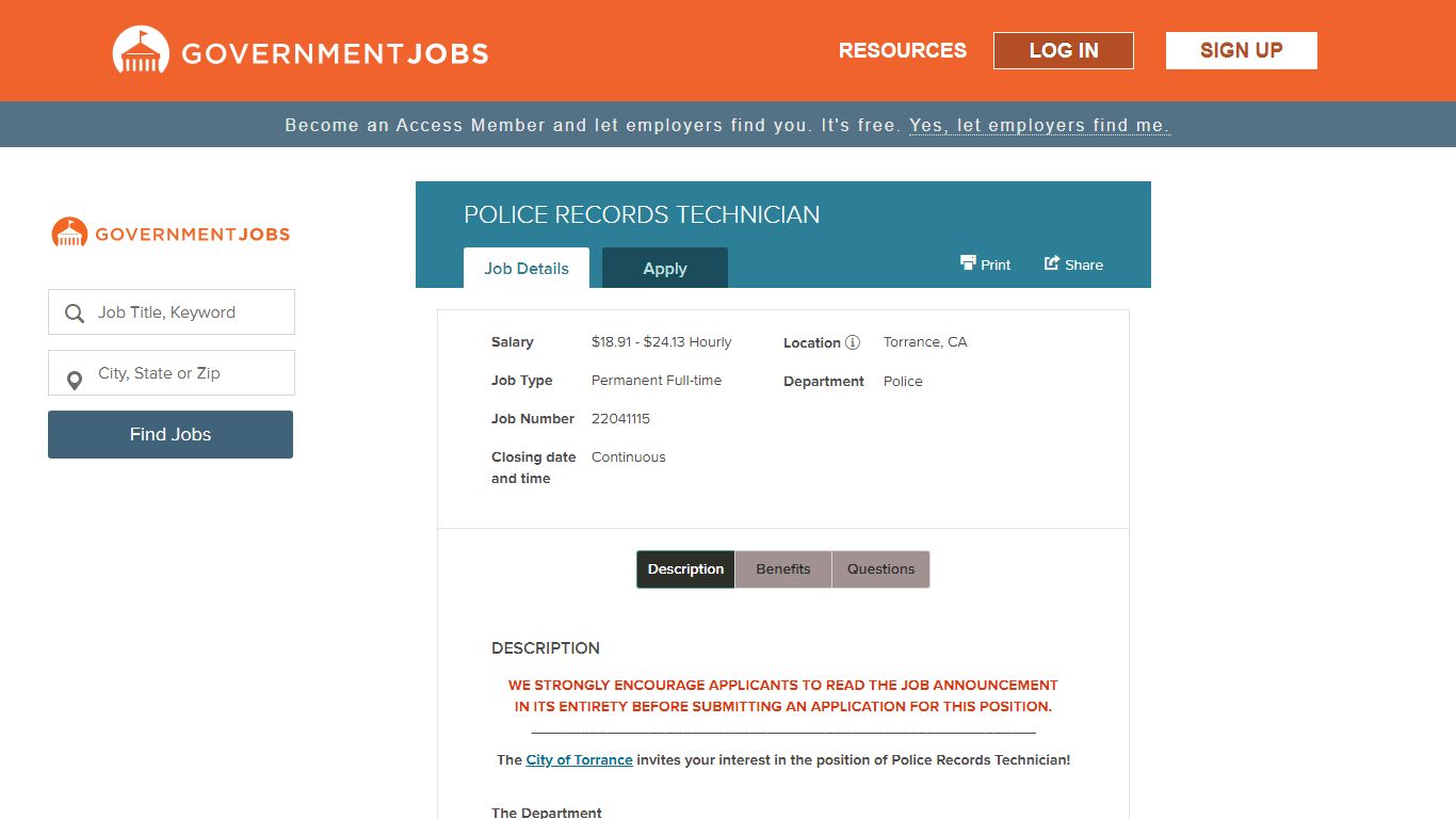 POLICE RECORDS TECHNICIAN | Government Jobs
