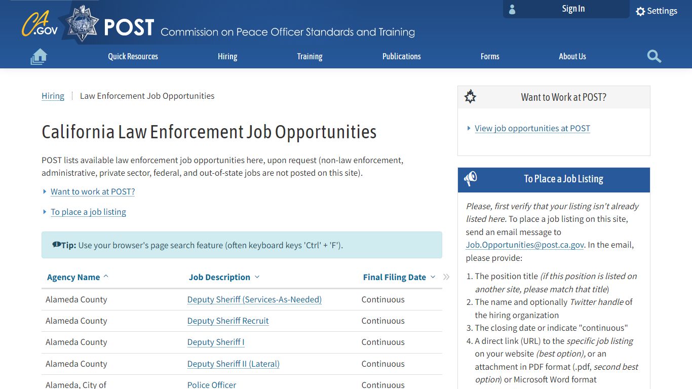 Law Enforcement Job Opportunities - California